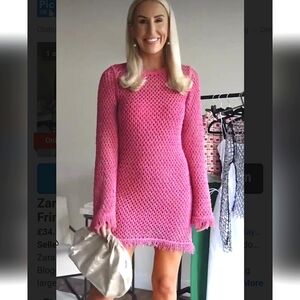 Zara Fringe Mini Dress Pink  Size S